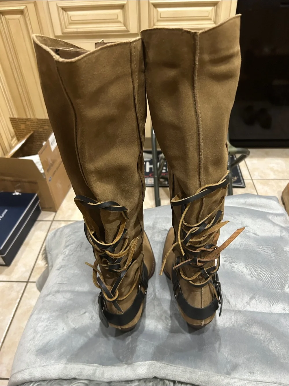 Free People Tall Suede Over-the-Knee Boots in Camel Brown